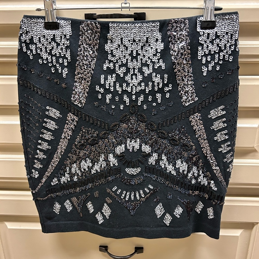 Express Black and Silver Sequin Mini Skirt